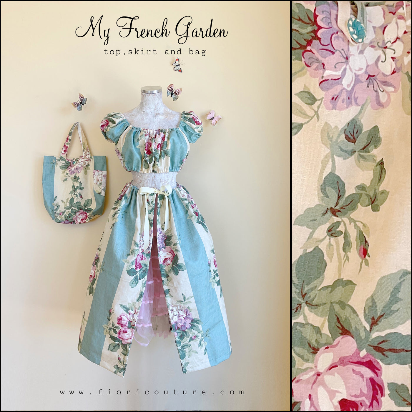 MY FRENCH GARDEN crop top,open skirt and tote bag